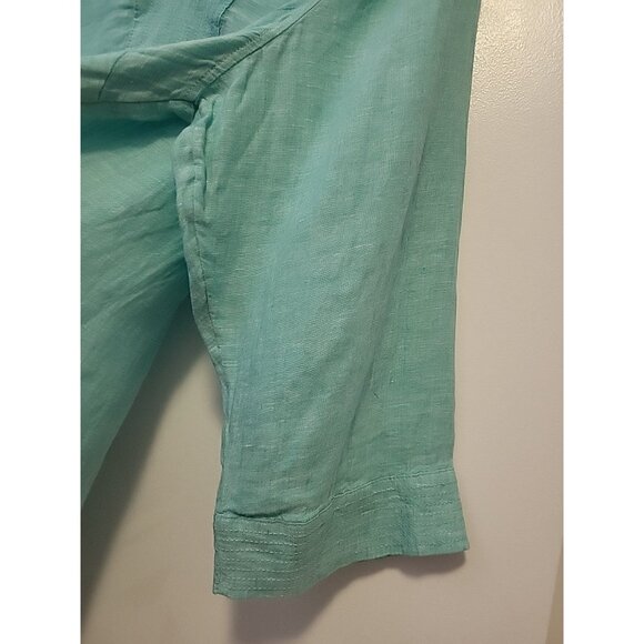 Sigrid Olsen 100% Linen Blouse 3/4 Sleeves V-Neck Turquoise 2X Beach Coastal - Picture 3 of 8